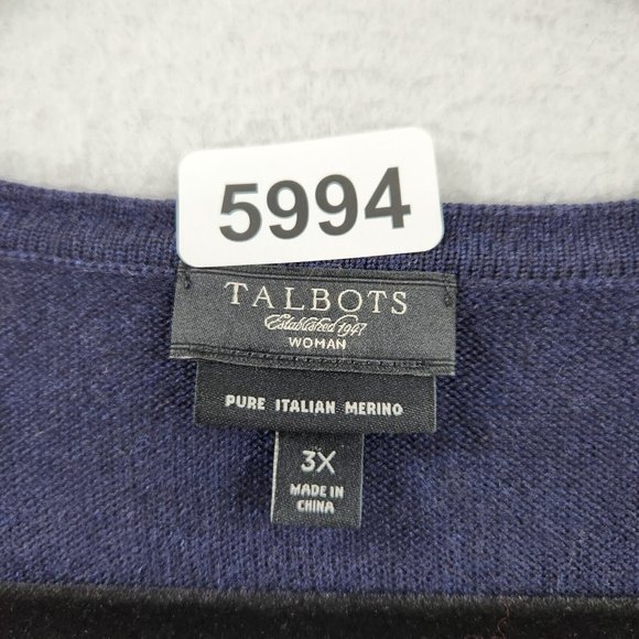 Talbots Sweater Womens 3XL Navy Blue Cream Italian Merino Wool Argyle Cardigan - Picture 6 of 8